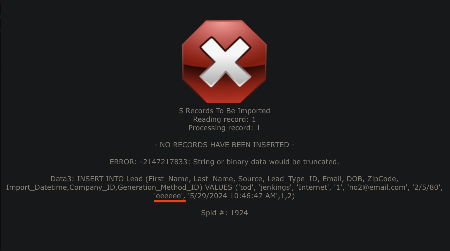 Lead, Client, and Client & Policy import error code definitions – Intruity